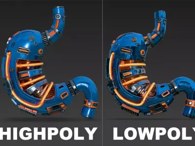 Blue Cyberpunk Tech Stomach Model Bundle Low-poly 3D model