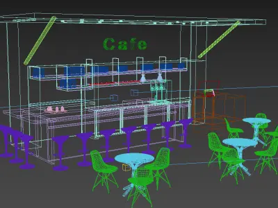 Cafe outdoor Low-poly 3D model