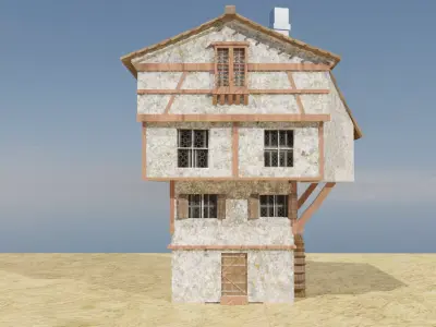 Midevil Watermill Building  Low-poly 3D model