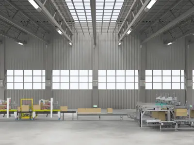 Food unpacking and packing machine conveyor 3D model