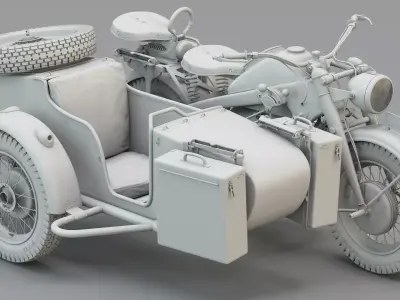 WWII German Military Motorcycle Sidecar 3D model