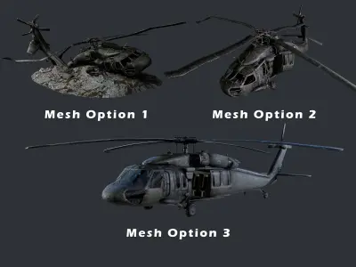 Sikorsky UH60 Black Hawk Military Helicopter Game Ready Pack 02 Low-poly 3D model