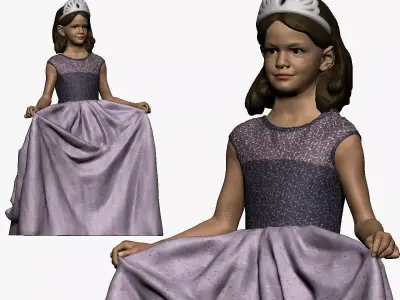 001117 junior girl in long white skirt crown 3D model