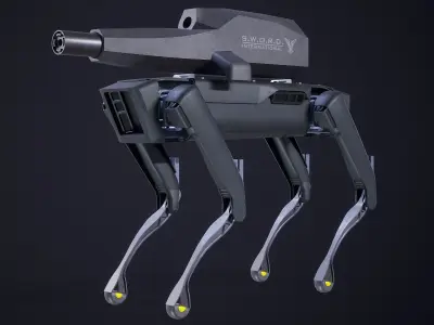 Military Robot Dog With The Rifle Gameready PBR Low-poly 3D model