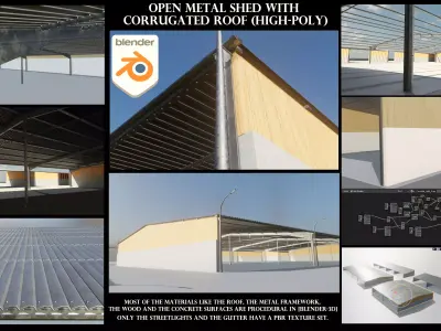 Open Metal Shed With Corrugated Roof 3D model