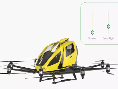 Personal Electric VTOL Aircraft Yellow Rigged 3D model