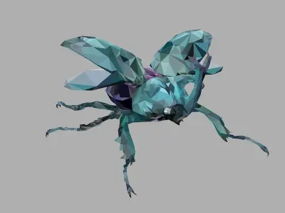 Chafer Firefly Beetle Low Polygon Art Insect Low-poly 3D model