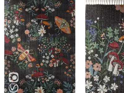 Insect Floral Embroidered Brushed Rug 3D model