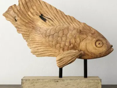 Rustic Teak Fish Sculpture 3D model