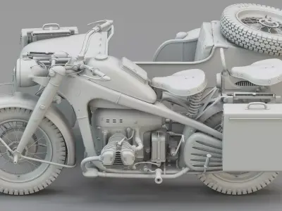 WWII German Military Motorcycle Sidecar 3D model