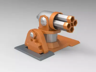 Turret orange and silver gun Low-poly 3D model