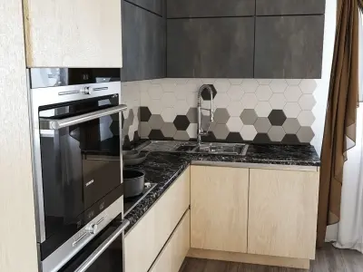 kitchen modern with wooden cabinets Free 3D model