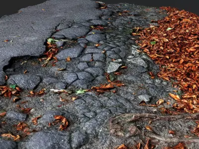 damaged asphalt road cracked debris part PBR photogrammetry Low-poly 3D model