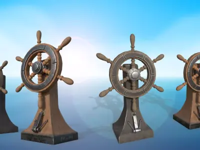 Vessel Wheel for sea ship and bell PBR game ready Low-poly 3D model