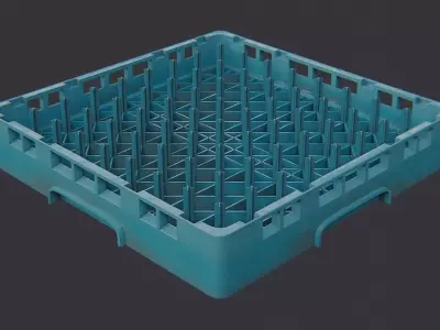 Blue plastic bar and kitchen dish rack Low-poly 3D model