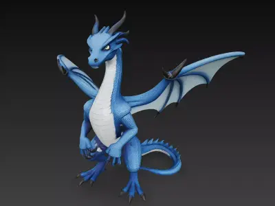 Dragon Blue Realistic 3D Model Basic - Low Poly Realistic Low-poly 3D model