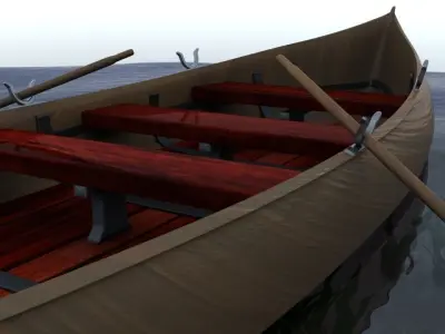 Simple wooden rowboat and fishing boat Low-poly 3D model