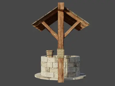 Low Poly Medieval Well Low-poly 3D model
