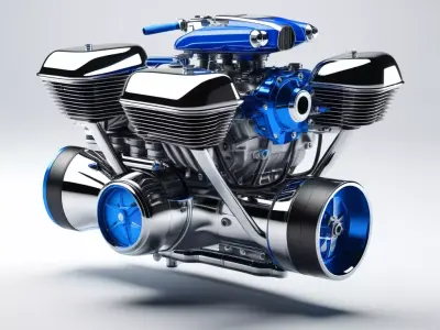 Chrome Hoverbike Engine 3D Model 3D model