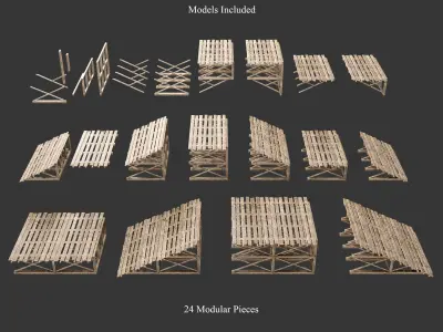 Medieval Siege Engine Ramp Building Set Low-poly 3D model
