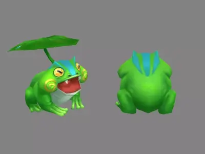 Cartoon frog under lotus leaf Low-poly 3D model