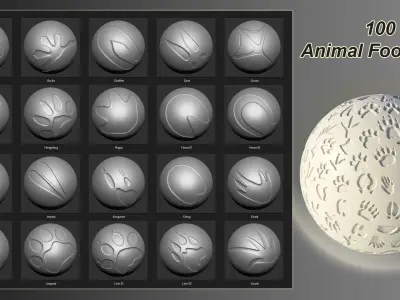 100 Animal Footprints brush and alpha 3D model
