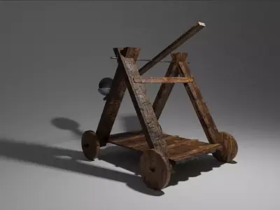 Catapult old wooden cart 3D model
