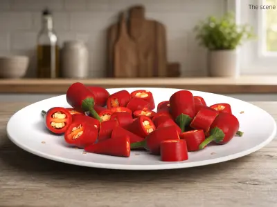 Sliced Chili Peppers with Seeds on Plate Red 3D model