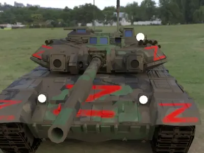 Weathered Wagner PMC Camouflaged T90A Tank with Red Z Marking Low-poly 3D model