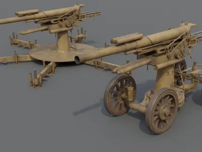 Type 14 10 cm AA gun Low-poly 3D model