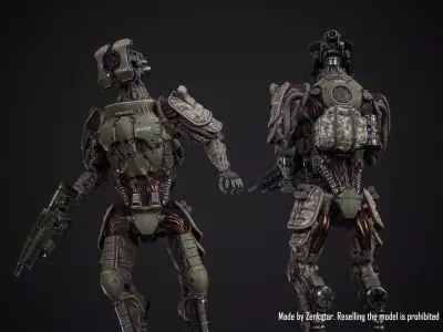 Sci-fi military robot soldier gameready unity unreal engine Low-poly 3D model