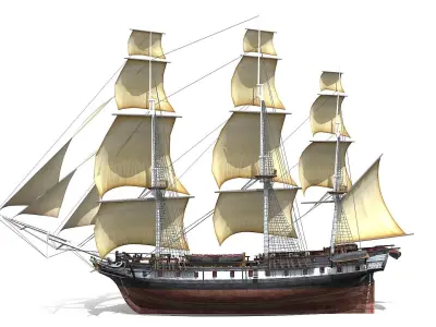 USS Essex 1799 Frigate Low-poly 3D model