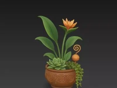 Stylized Tropical Succulent Arrangement- Bird of Paradise  3D model