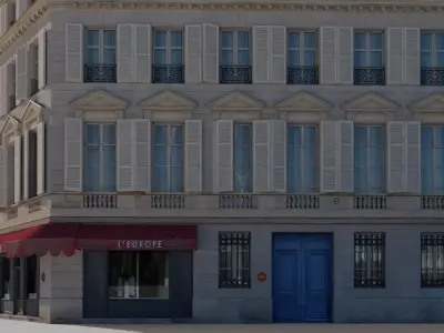 Parisian corner building Low-poly 3D model