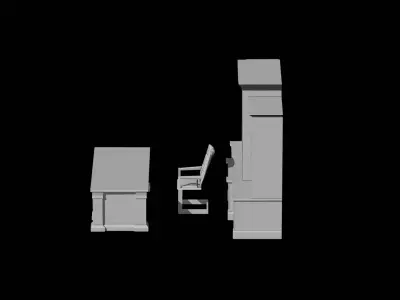 Executive Office Desk and Bookshelf Set Low-poly 3D model