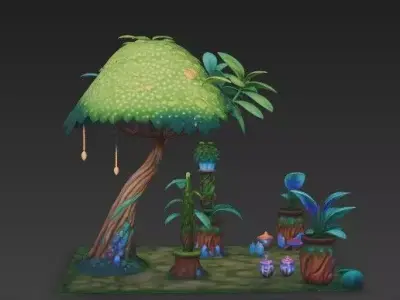 Fantasy Magical Garden - with Glowing Plants -Crystals 3D model