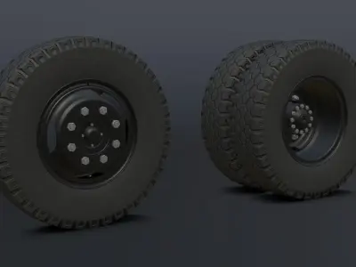 Complete set of wheels for Zil-130 truck Free low-poly 3D model