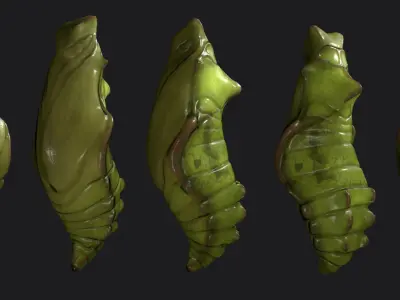 Chrysalis 3 caterpillar on stem Low-poly 3D model