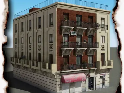 Building apartment with balcony Low-poly 3D model