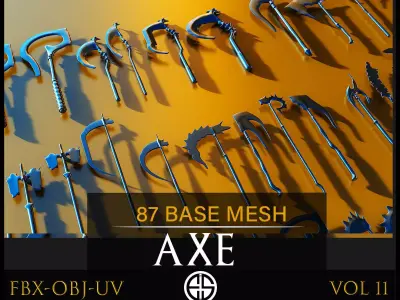 87 Weapons -Axe Base Mesh -Axe-Cold Weapons-UV-Vol 11 Low-poly 3D model