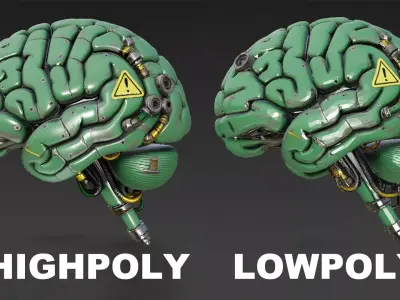 Green Industrial Cyberpunk Brain Model Bundle 3D model
