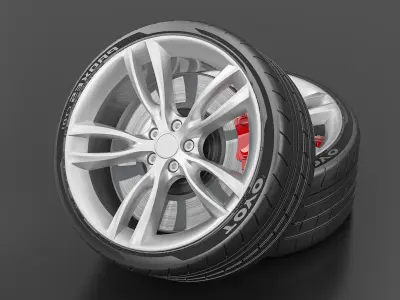 Luxury Car Wheel with Red Brake Caliper 3D model