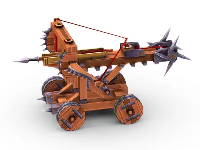 Handpaint Cartoon Medieval Ballista Siege Weapon Low-poly 3D model