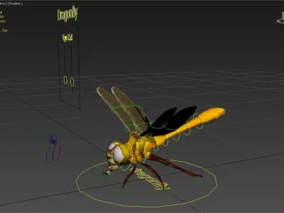 dragonfly cartoon rigged character  3D model