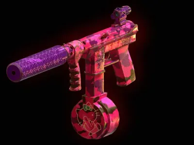 Stylized Tec-9 with silencer and scope Low-poly 3D model