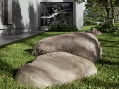  Two Warm Toned Smooth Round Large Rock Boulder Models 