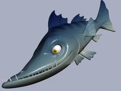 cartoon Barracuda Fish RIGGED Low-poly 3D model