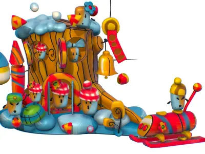 Funny Lilliputian Family Winter Stump House Low-poly 3D model