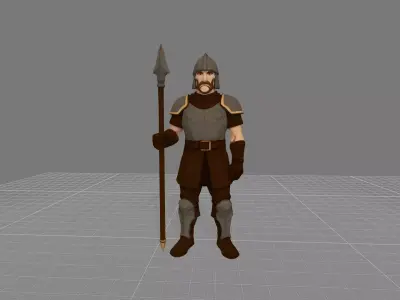 Medieval Spearman Guard Low Poly Game Ready 3D Character Free 3D model
