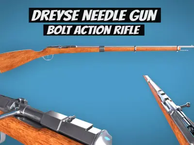 Dreyse Needle Gun Bolt Action Rifle LowPoly Firearm 3D Model Low-poly 3D model
